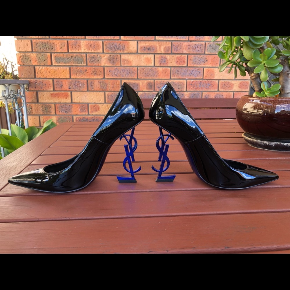 **SOLD** Saint Laurent YSL Opyum 110 Patent Heels Blue Black 37 - Picture 3 of 8